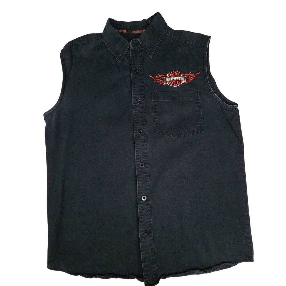 Harley Davidson MotorClothes Sleeveless Shirt Mens Medium Black Flame Logo
